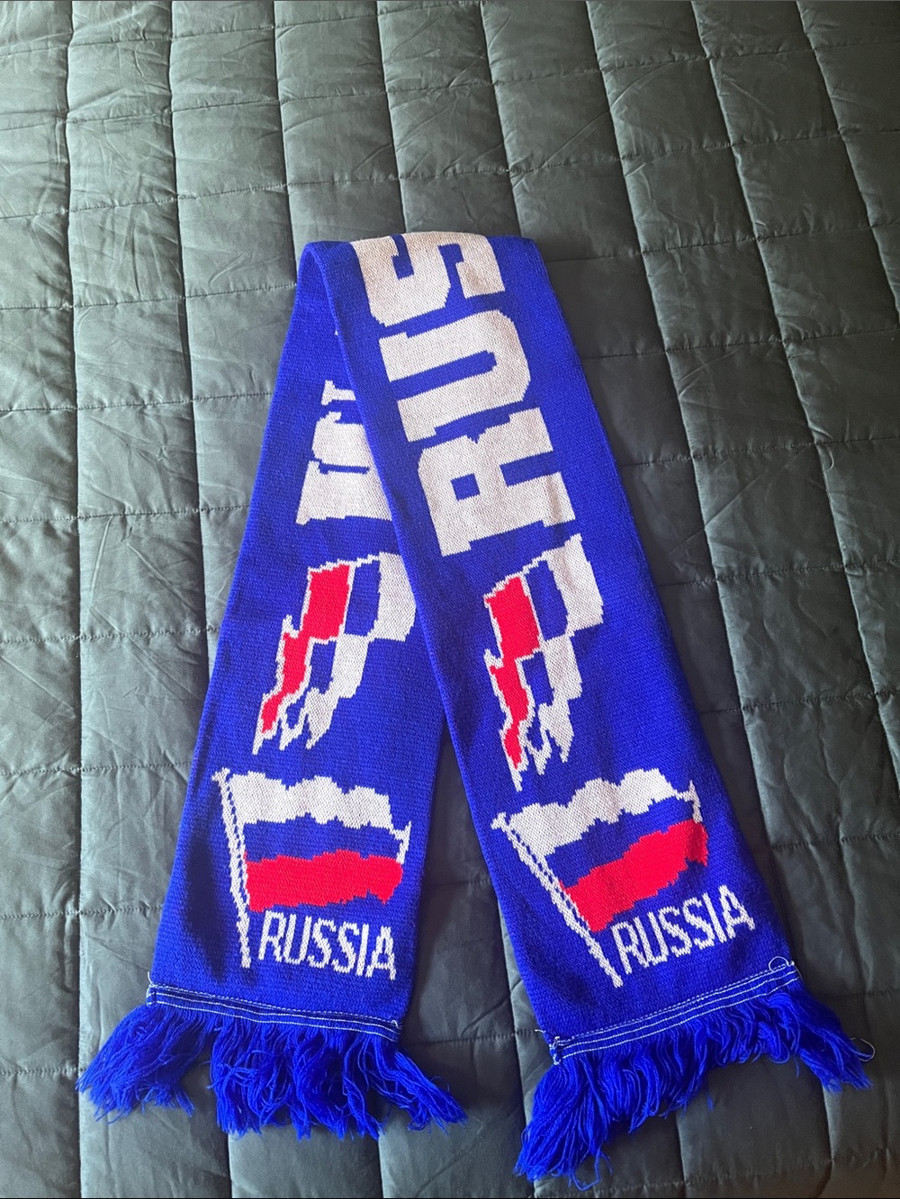 Russia Fan Blue Knit Scarf with Tricolor Flags
